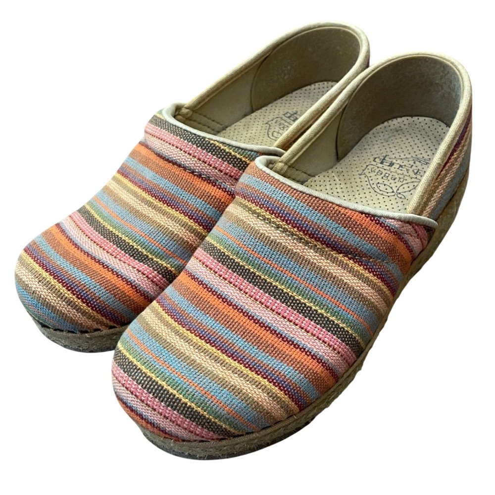 Dansko Clogs Jute Womens Multicolor Striped Vegan Espadrille Platform Shoes 37